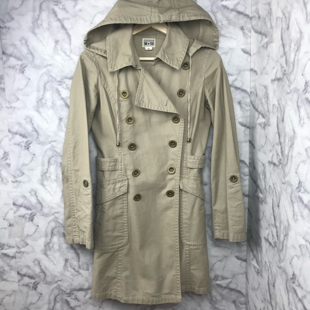 Converse Tan Hooded Trench Coat View 4